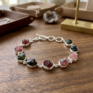 Natural Gemstone <b>Red</b> Black Unisex/Women's Gift Parties Weddings 925 Solid Sterling Silver Handmade <b>Bracelet</b> Tourmaline Rough - Product Image 3