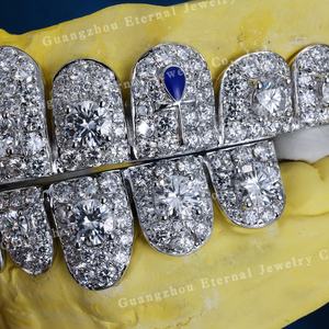 Grilles dentaires personnalisées pour femmes et hommes, haut et bas, en argent 925, moissanite, diamant de laboratoire, saphir, or massif 10K, 14K, 18K, coupe ronde - Product Image 4