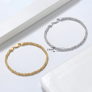 RINNTIN SB122 Pulsera Bizantina Plana Italiana de 2.5mm, Hecha a Mano, Chapada en <span class=keywords><strong>Oro</strong></span> de <span class=keywords><strong>14K</strong></span>, Plata de Ley 925 - Product Image 1