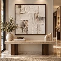 Peinture murale abstraite texturée 3D beige et blanche, patchwork architectural pour la décoration d'hôtels, villas et bureaux