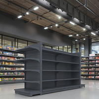 Étagères de supermarché doubles latérales résistantes noires Offre Spéciale modernes étagères en métal de gondole pour le centre commercial de détail d'épicerie
