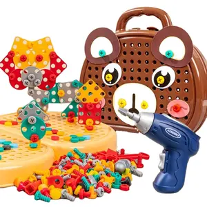 203PCS儿童玩具积木螺丝积木绘图板塑料玩具电钻儿童益智玩具