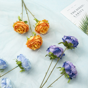 Élégantes fleurs artificielles en soie Manta Rose à trois têtes, résistantes à la décoloration, pour mariage, festival, maison, chambre, vitrine - Product Image 3