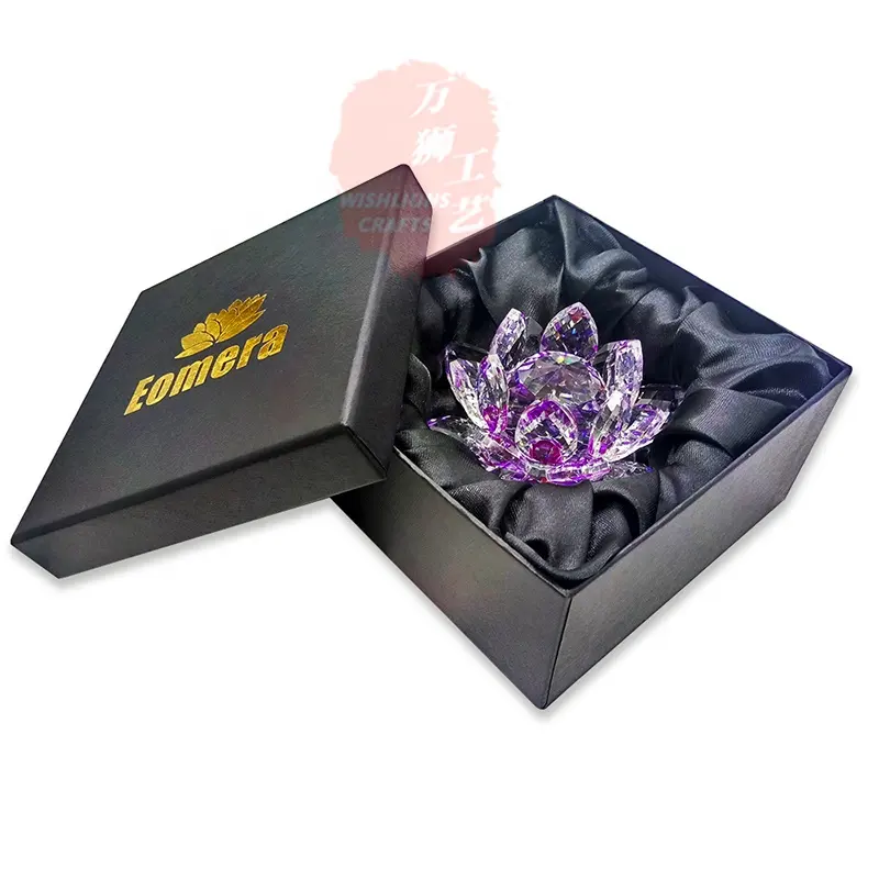 Flores de loto de cristal de reflejo de Color azul y claro, hermoso regalo para decoración del hogar Feng Shui con caja de regalo CPW-12A