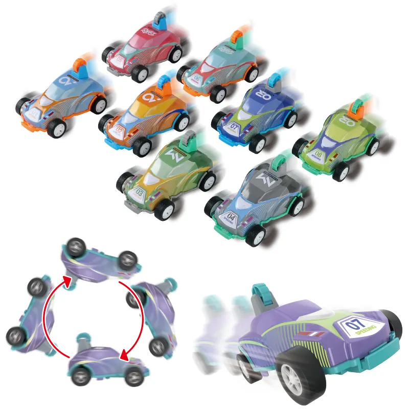 Boys Birthday Gift Diecast Vehicle 360 Degree Roll Alloy Car Interactive Crash Knock Against Flip Pull Back Metal Cars For Kids