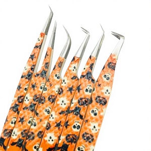 Pince à cils Halloween Orange en papier enduit, avec pointe argentée brillante et poignée diamantée, lot de 6 pointes différentes - Product Image 3