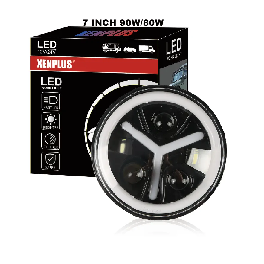 Luz de trabajo redonda para coche, reflector led de alta potencia LW3, 7 pulgadas, 75w, 80w, DRL, haz alto/bajo, negro, tractor