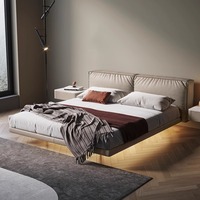 Cama doble flotante de lujo ligero italiano, diseño minimalista moderno, almacenamiento, tamaño Queen, sofá cama de Metal de madera de pino, Metal de Madera Suave
