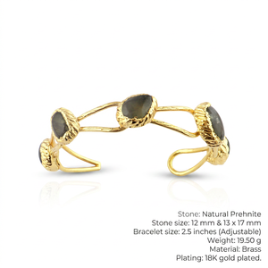 Luxury Natural Prehnite 18k Gold Plated Open Cuff <b>Bracelet</b> Geometric Style Designer Handmade Brass Jewelry <b>Adjustable</b> <b>Bracelet</b> - Product Image 1