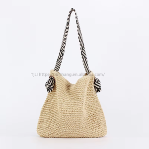 Nouvelle Sangle d'épaule pliable en corde de papier tressée à rayures, style marine coréen, avec boucle magnétique et nœud, pour les vacances à la plage Tanjing - Product Image 6