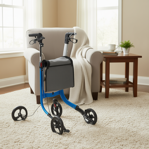 Déambulateur léger en aluminium à 3 roues pour personnes âgées, pliable, poignée réglable, capacité de 260 lb, grandes roues, bleu - Product Image 2