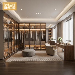 Système de dressing sur mesure BALOM, style italien, avec portes en verre, <span class=keywords><strong>armoire</strong></span> de chambre, <span class=keywords><strong>vestiaire</strong></span> et coiffeuse, luxe moderne - Product Image 2
