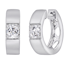 Pendientes de aro clásicos de plata de ley 925 con engaste de diamantes redondos para mujer, diseño geométrico para uso diario. - Product Image 2