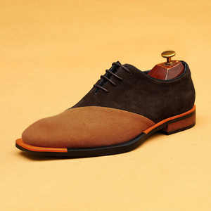 Chaussures Oxford pour hommes en cuir véritable bicolore, style britannique, décontractées et habillées, avec semelle extérieure carrée en caoutchouc poli - Product Image 6