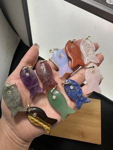 Aksesori Gantungan Kunci Kalung Gaya Eropa Amerika DIY Anak-anak Berlapis Emas Liontin Ikan Mata Kristal Batu Alam - Product Image 6