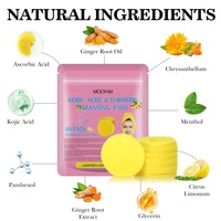 40 Almohadillas Limpiadoras Faciales con Ácido Kójico y Cúrcuma, Limpiador Facial de Marca Privada, Almohadillas de Cúrcuma