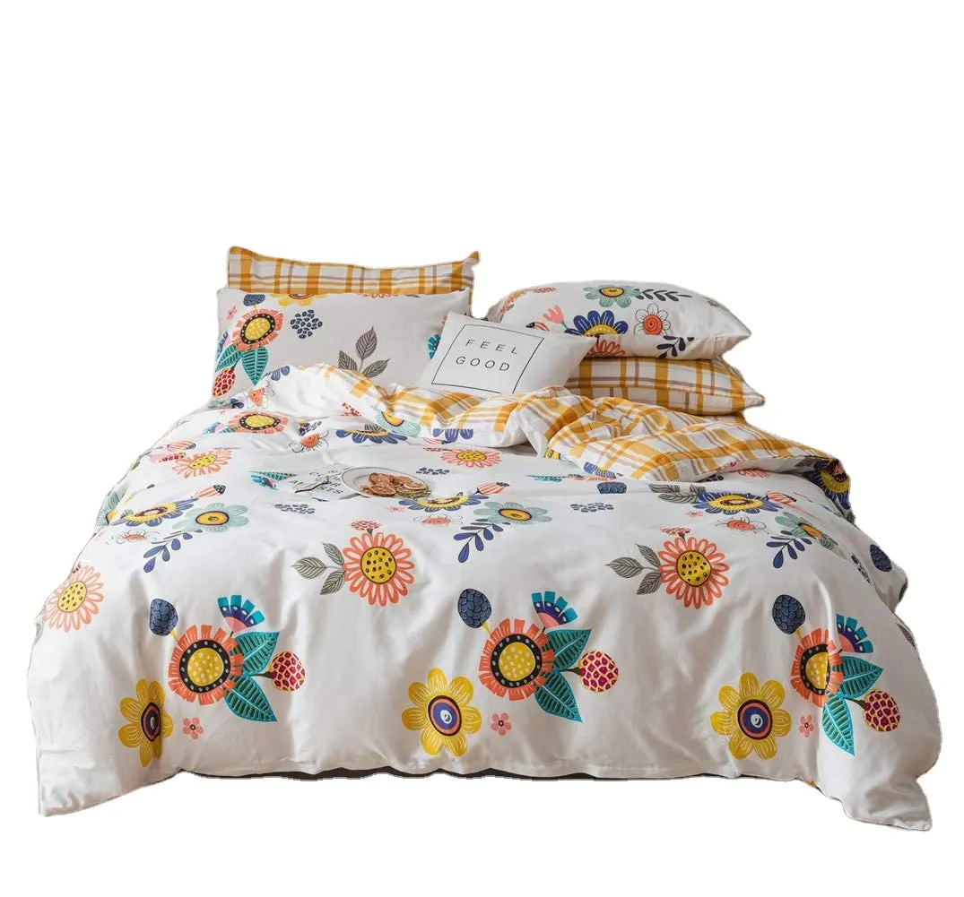 100%Polyester cartoon sunflower duvet cover Soft Breathable Comforter Pastoral Small Floral Series Pillowcase Bedding Set