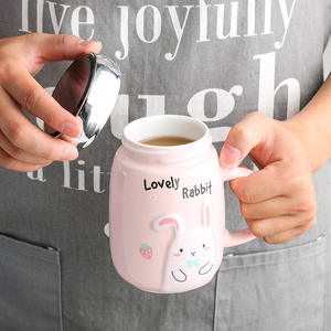 Taza de Cerámica <span class=keywords><strong>Kawaii</strong></span> con Forma de Conejo y Tapa, Tazas de Leche Novedosas para la Mañana, Regalo para Niñas, Taza de Café de Cerámica - Product Image 4