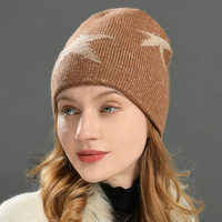 Bonnet tricoté jacquard double couche chaud à étoile à cinq branches, avec bouton et cache-oreilles coupe-vent, à rayures – Prix de gros