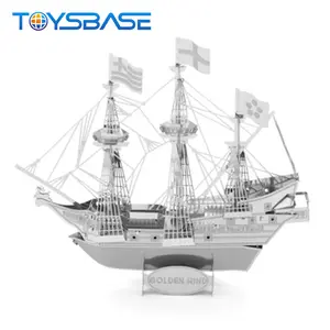 Educacional metal montagem do brinquedo, pirata navio, conjunto magnético 3d, quebra-cabeça de barco, barco