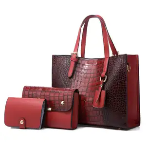 Brand New Woman Crocodile Printed Pu Leather Tote Bags Handbag Set Of 4 Pcs Lady Fashion Large Capacity Useful Cross Body Bag