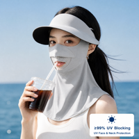 Masque facial anti-UV en soie glacée, style long, pour sports de plein air, cyclisme, pêche, avec bonnet intégré et effet rafraîchissant