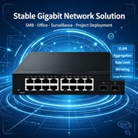 Switch Ethernet Gigabit de 16 Puertos Administrado por Web, 2 Puertos SFP Uplink, Control de Tráfico VLAN, Duplicación de Puertos, Protección Contra Bucle