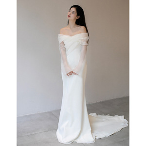 <span class=keywords><strong>Robe</strong></span> de mariée légère <span class=keywords><strong>en</strong></span> satin à une épaule, style forêt française éthérée, <span class=keywords><strong>voile</strong></span> de mariée <span class=keywords><strong>pour</strong></span> la cérémonie, photographie de voyage - Product Image 2
