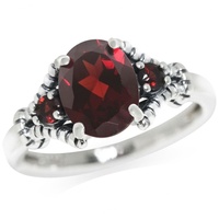 Anillo de Compromiso de Plata de Ley 925 con Granate en Forma de Corazón de James Avery, con Detalles de Diamantes en Engaste de Puntas, Bañado en Rodio, Ideal para Regalo