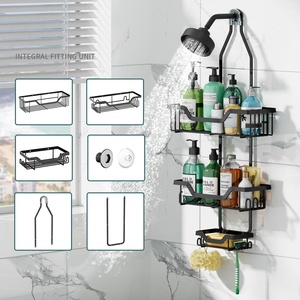 Estante de <span class=keywords><strong>Ducha</strong></span> Montado en la Pared, Instalado por Encima del Cabezal de <span class=keywords><strong>Ducha</strong></span>, con Ganchos y Jabonera, Estante de Almacenamiento para Baño Antideslizante - Product Image 2