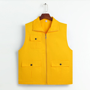 เสื้อกั๊กคอปกผ้าฝ้ายสีเหลืองทอง ชุดทำงานผู้ชาย มีกระเป๋าหลายช่อง ซิปด้านหน้า ชุดทำงาน ไซส์ M - Product Image 1