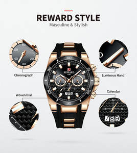 REWARD 83008M <b>Men's</b> <b>Watches</b> Black Green Quartz <b>Watch</b> with Silicone Band Luminous Wristwatches Chronograph Design Clock - Product Image 6