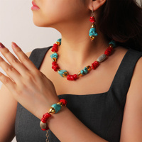 Corail rouge naturel plaqué or 18 carats corail rouge et turquoise bijoux avec collier boucle d'oreille bracelet boucles d'oreilles pour la fête