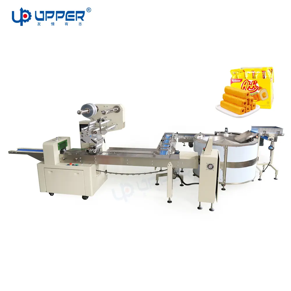 New Design Food auto stacking Packaging line Biscuit corn bar Turntable Automatic Packing Machine