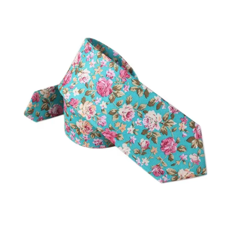wholesale fashion custom blue printed flower cotton wedding neck ties for men