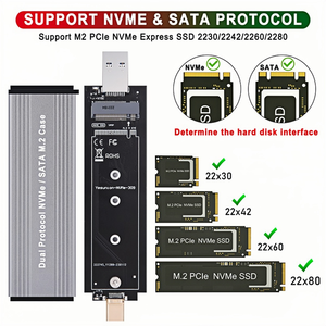 <span class=keywords><strong>M</strong></span>.2 อะแดปเตอร์ตู้ SSD โปรโตคอลคู่ NVMe PCIe SATA NGFF, อินเทอร์เฟซคู่ USB C USB 3.0 ประเภท-C ถึง M2 กล่องขยายที่เก็บ SSD - Product Image 2