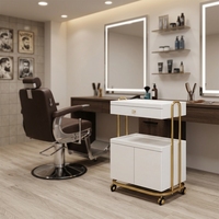 Chariot de Salon Métallique à Roulettes avec Deux Tiroirs de Rangement pour Coiffure, Barbier et Spa
