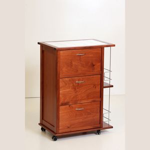 Gabinete Utilitario de Madera Maciza de Haya con Porta Botellas y Encimera de Azulejos para Interiores Clásicos - Product Image 1