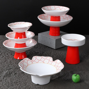 Assiette en mélamine de style chinois à pied haut, forme irrégulière, pour plats froids d'hôtel, collations de fête, design créatif - Product Image 3