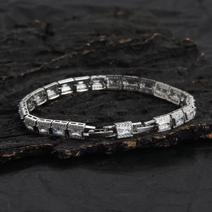 7Mm Rectangular Tennis <b>Bracelet</b> Copper Micro-inlaid Zircon Hip Hop <b>Couple</b> Easy Buckle Tanjing Fashion Lijing Necklace - Product Image 2