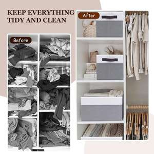 Grands paniers de rangement pour étagères, paniers décoratifs pliables, organiseurs de placard en tissu et bacs de rangement avec poignées - Product Image 4