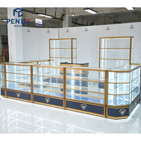 Nouvelle conception de vitrine de bijouterie avec éclairage LED, comptoir de présentation de bijoux en or, vitrine circulaire simple, design de kiosque de centre commercial, kiosque à bijoux