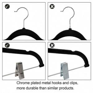 Cintre à pantalons pour adultes à clip amovible, en plastique antidérapant, pratique pour le séchage, design floqué pour cintres en tissu velours, vente en gros - Product Image 2