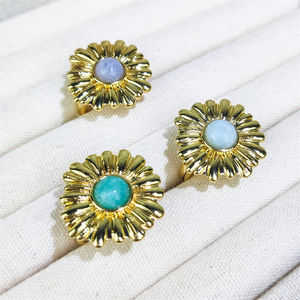 Nuovo stile francese 18K oro reale placcato margherita <span class=keywords><strong>anelli</strong></span> di fiori <span class=keywords><strong>con</strong></span> intarsio di cristallo naturale rotonda pietra blu Kyanite ametista regalo delle donne - Product Image 6