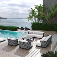 Set Sofa Luar Ruangan Aluminium Modern, Sofa Taman dengan Kain Anti Air, Spons Cepat Kering, Set Furnitur Lounge Luar Ruangan Premium untuk Villa
