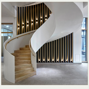 Escalera Interior Moderna <span class=keywords><strong>de</strong></span> Lujo Prima, Curva, con Peldaños <span class=keywords><strong>de</strong></span> <span class=keywords><strong>Madera</strong></span>, Barandillas <span class=keywords><strong>de</strong></span> Vidrio, Estilo Americano, <span class=keywords><strong>Escaleras</strong></span> <span class=keywords><strong>de</strong></span> <span class=keywords><strong>Madera</strong></span> Maciza - Product Image 2