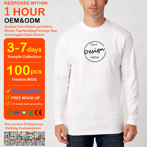 Camisetas de Algodón Peinado para Hombre, Manga Larga, Cuello Redondo, Ajuste Delgado, Transpirables, 200GSM, Lisas, con Estampado Personalizado y Serigrafía en Relieve, Venta al por Mayor - Product Image 1