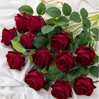 Fabrik-Großhandel Hochwertige Künstliche Einzelne Samt-Rosen Blume Rot Weiß Maßgefertigte Realistische Rosen Dekorative Blumen