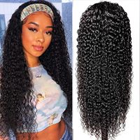 En gros Perruque bandeau en cheveux humains brésiliens vierges Remy, sans colle, noir naturel, texture bouclée crépue, ondulations Water Wave et Deep Wave