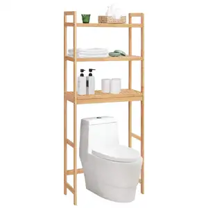 Organisateur d'armoire de salle de bain en bambou à 3 niveaux personnalisable sur l'étagère de rangement des toilettes